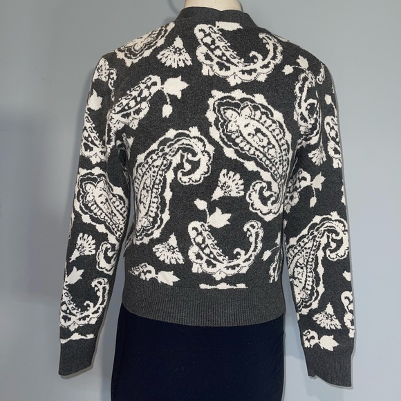 Ophelia Rose grey white paisley long sleeve v-neck cardigan sweater womans S - Picture 4 of 9